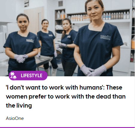 AsiaOne's cover on Serenity Casket Female Embalmers